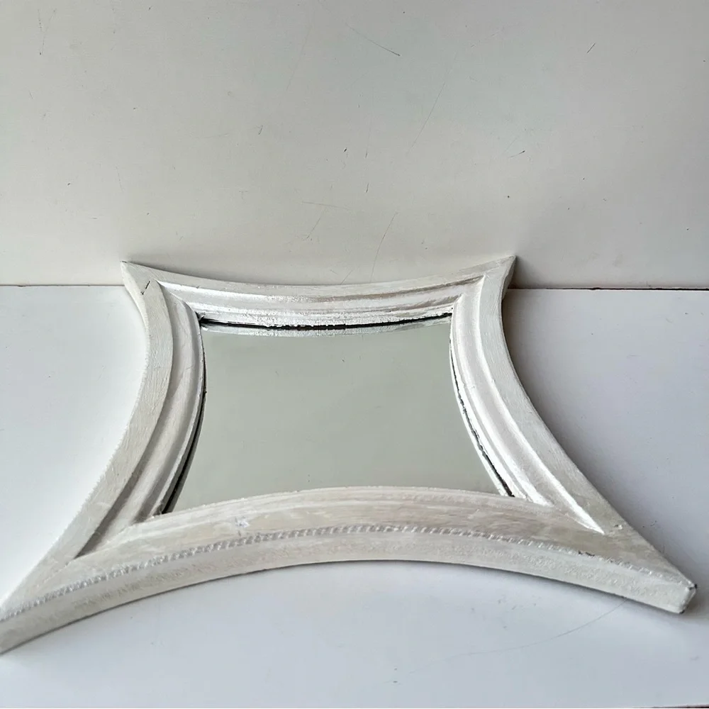 Vintage Silver Starburst Square Mirror - Mid-Century Modern Concave Wall Decor